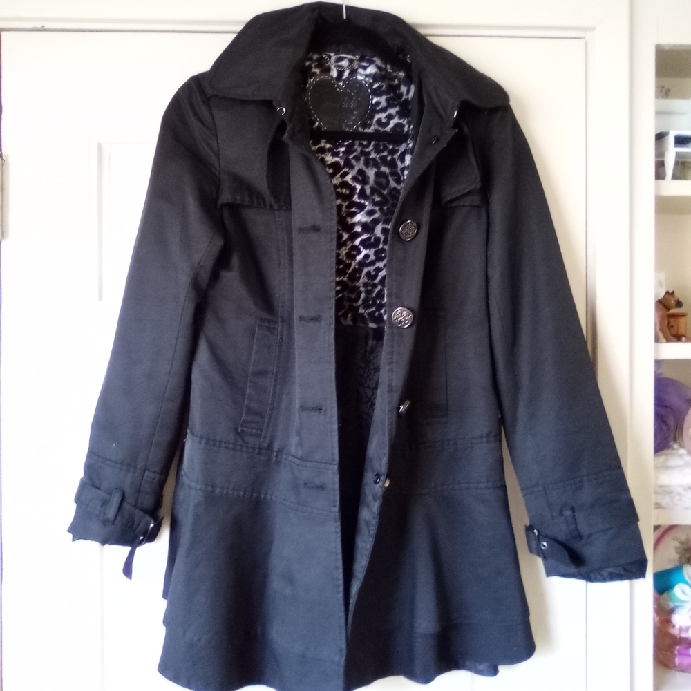 NEW Guess L Button Front Black Trench Style Coat